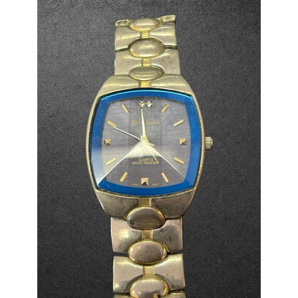 Paul Jardin Men's Quartz Watch Blue Beveled Face Two Tone Band For Parts Repair